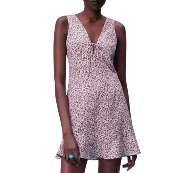 Zara Linen Blend Mini Floral Smocked Back Dress Size Medium NEW - Picture 1 of 14
